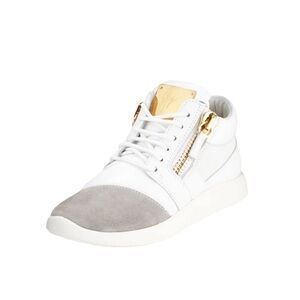 Giuseppe Zanotti Singleg Leather & Suede Side-Zip Sneaker, White/Gray Sz. 36‍‍‍‍